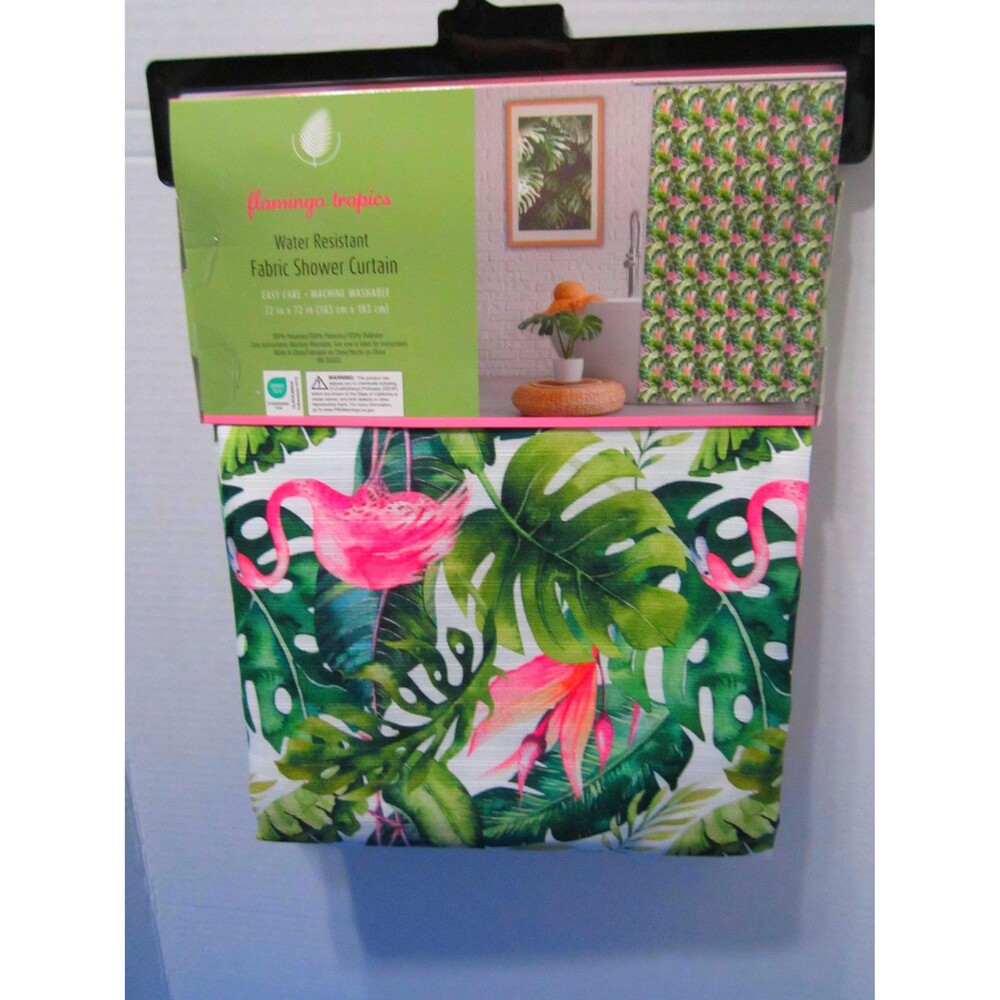 NEW Tropical Flamingo Shower Curtain Florida Fabric Island Hawaii